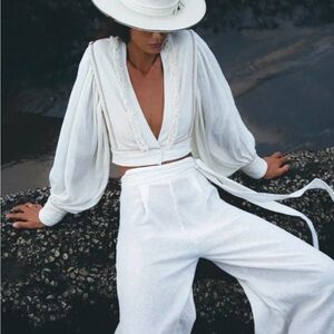 Off-White Organic Hemp Boho Top and Pants Set for Women